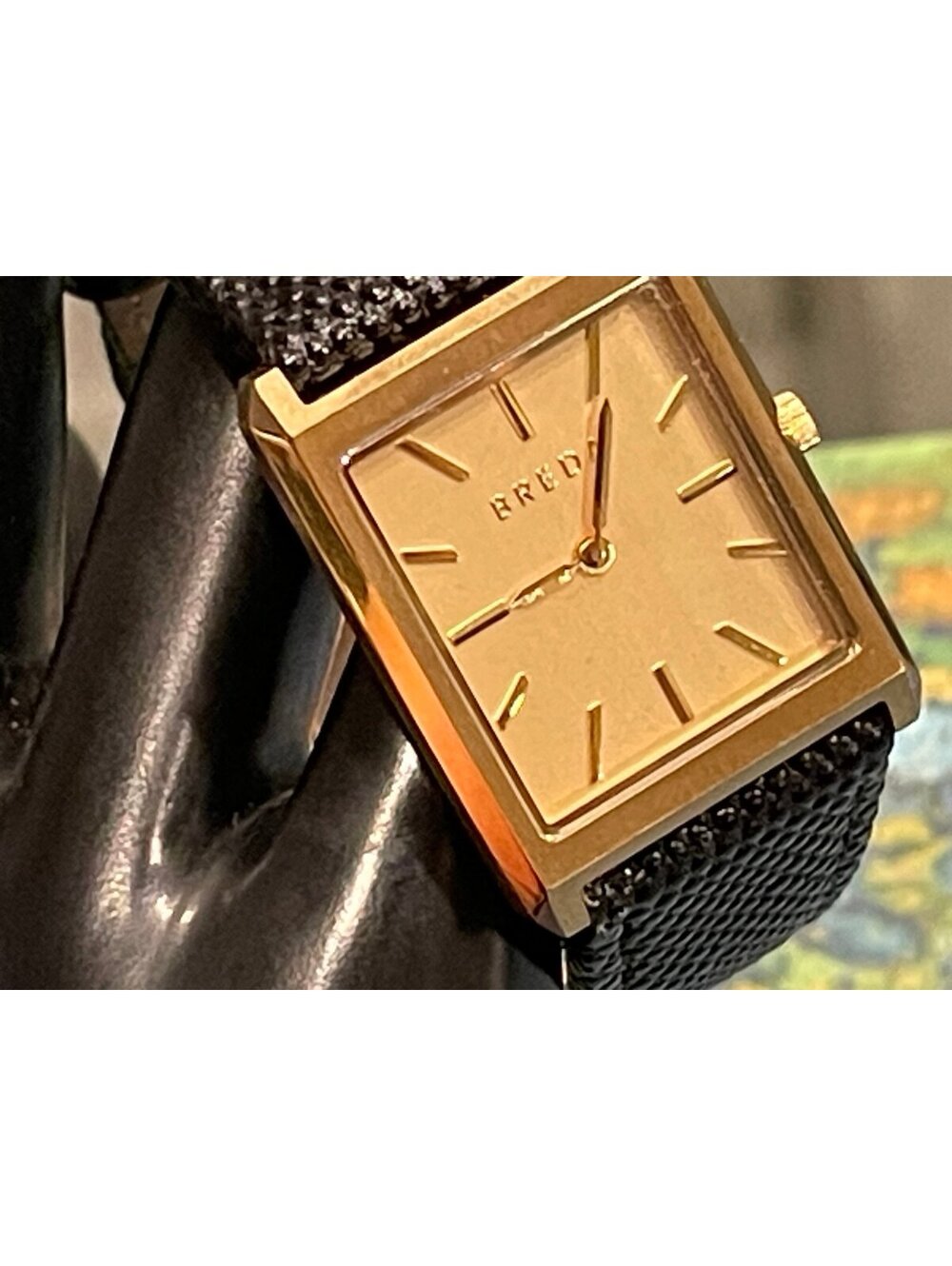 BREDA Virgil 1736F Gold Tone Black Leather Quartz Watch